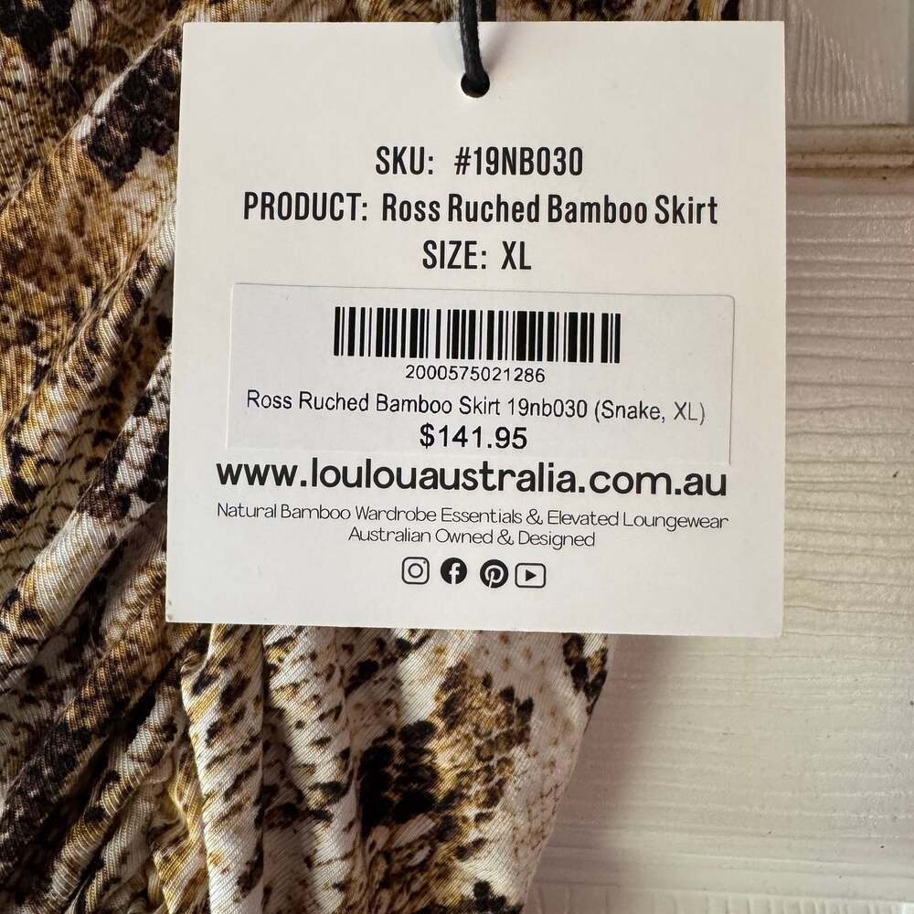 Loulou Australia Ross Ruched Bamboo Skirt Snake Print XL NWT